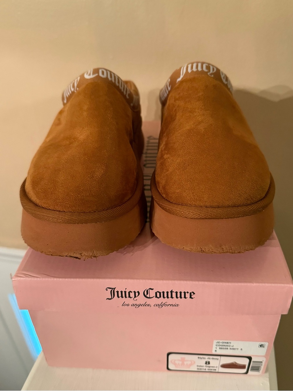 Juicy Couture Oney Cognac Slippers~ Size 8 EUC